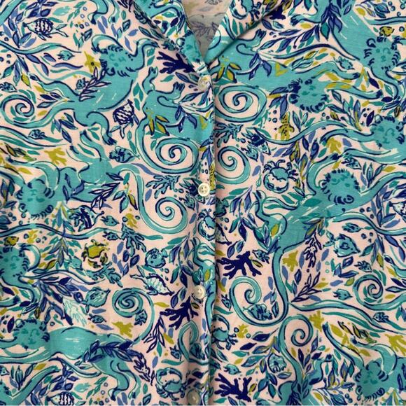 Lilly Pulitzer Button Down Pajama Top Collared Monkey Pattern Preppy Long Sleeve - Picture 3 of 7
